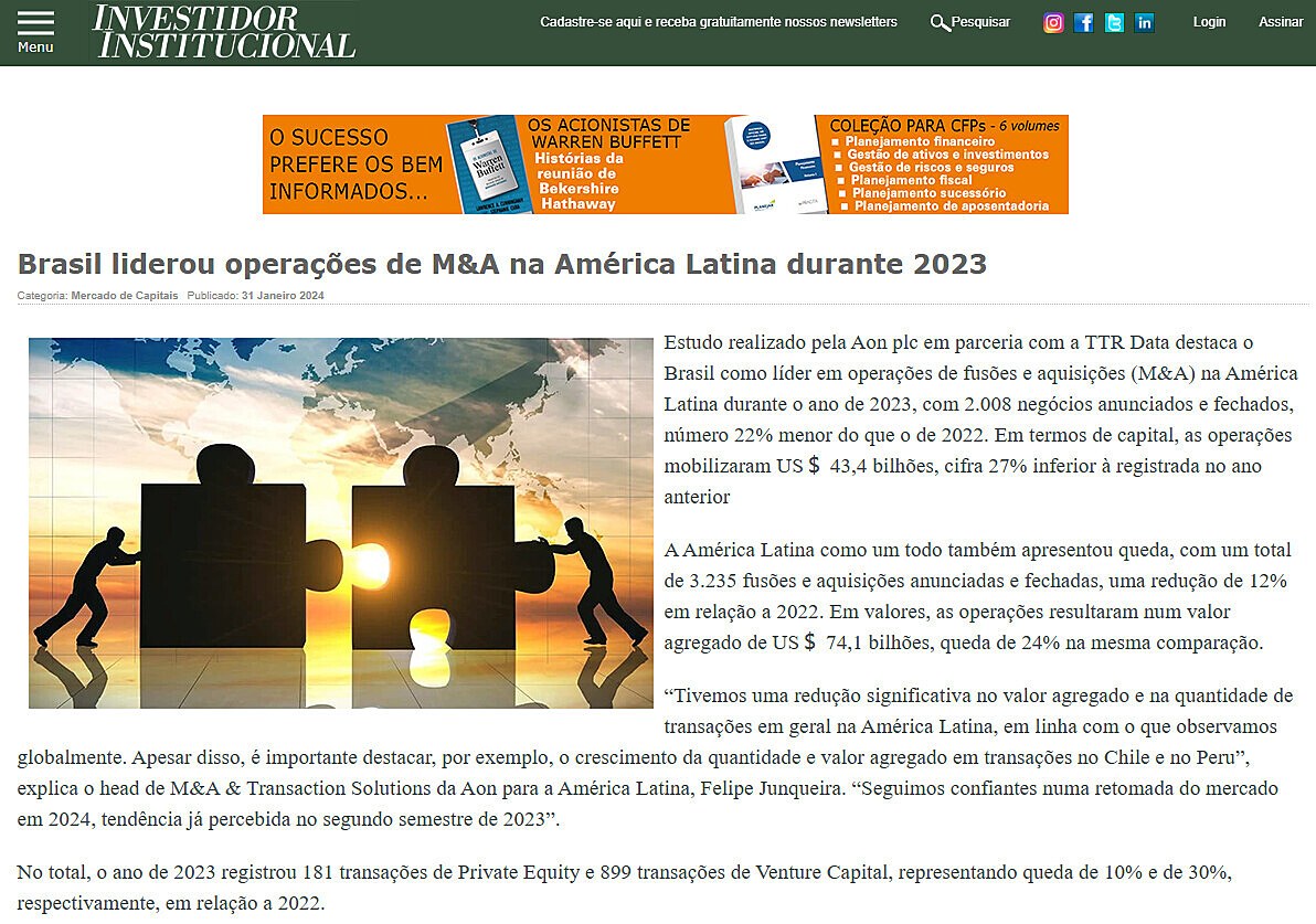 Brasil liderou operae de M&A na Amrica Latina durante 2023